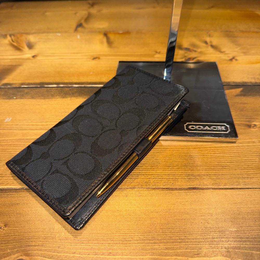 Coach Signature C Canvas Leather Checkbook Cover Black Monogram Accessory